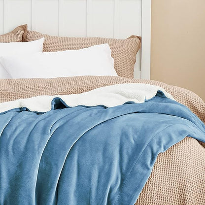 Bedsure GentleSoft Sherpa Fleece Throw Blanket for Couch - Thick and Warm Throw for Men, Soft Fuzzy Plush Blanket for Winter, Washed Blue, 50x60 Inches