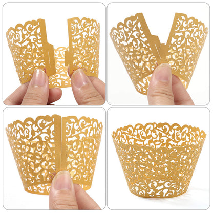 KPOSIYA Pack of 120 Cupcake Wrappers Artistic Bake Cake Paper Cups Vine Designed Laser Cut Cupcake Wraps Baking Cup Muffin Case Trays for Wedding Baby Shower Party Birthday Decoration (120, Black)