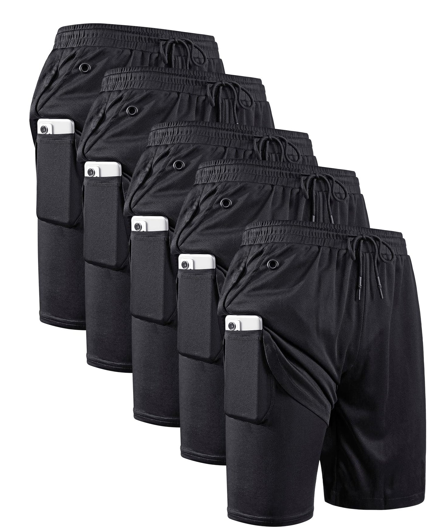 JWJ Mens 2 in 1 Running Shorts Quick Dry Gym Athletic Workout Clothes with Side Pockets