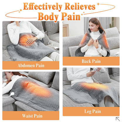 King Size Heating Pad for Back Pain 32"x24" Extra Large Electric Heating Pad for Period Cramps Relief & Body Neck Shoulder Auto Shut Off Heat Pad Temperature Settings Machine Washable Gray
