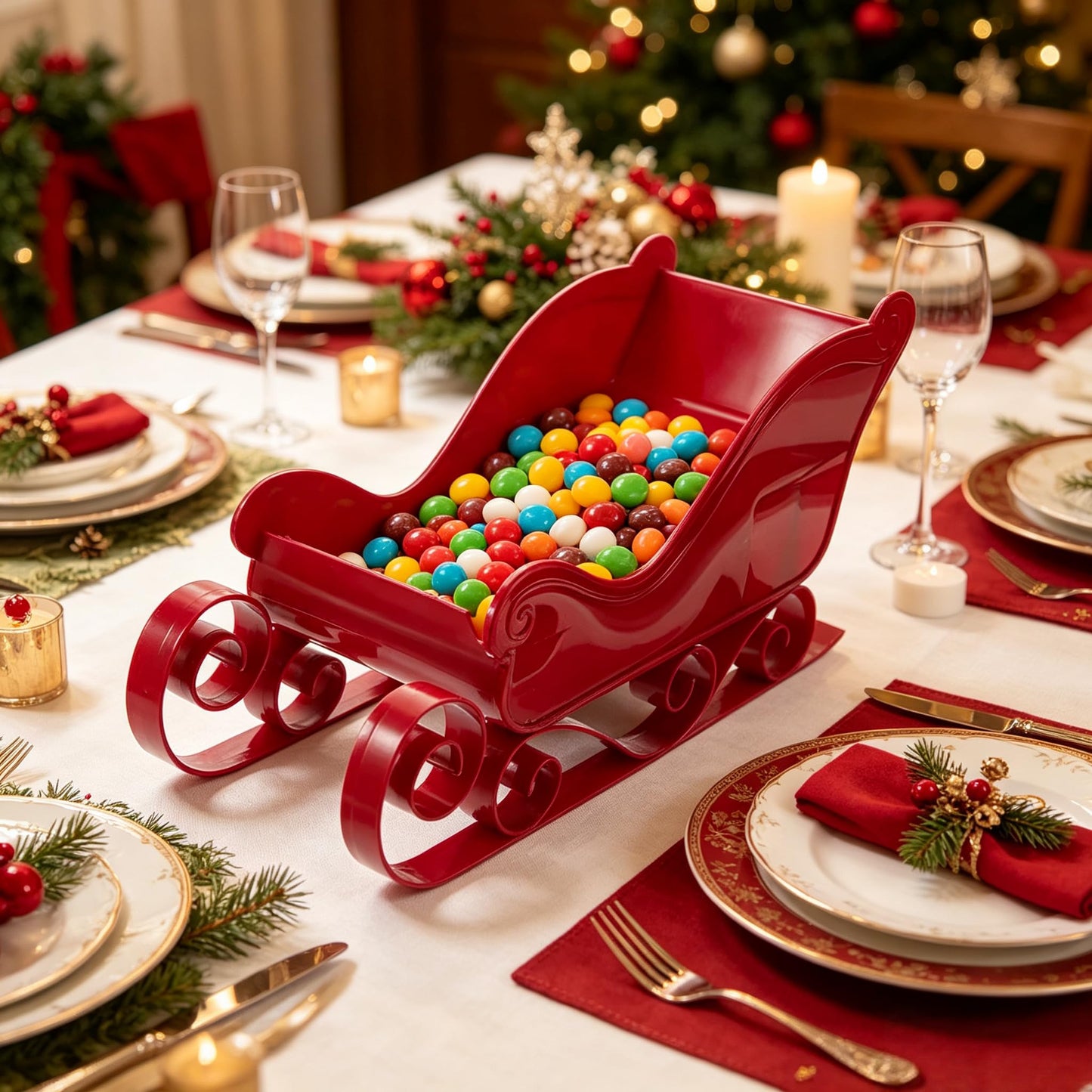 Christmas Sleigh Decor, Mini Sled Ornament Xmas Candy Tray Platter Dish Classic Sleigh for Holiday Outdoor Tabletop Sleighs