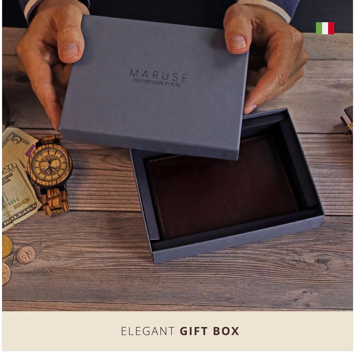 Maruse Italian Leather Passport Cover for Men and Women, Handmade in Italy, Black