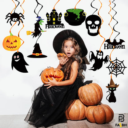 Halloween Balloons and Hanging Swirls - Pack of 64 | Giant 47 Inch Bat Balloons, Black Spider and Pumpkin Balloon | Spooky Halloween Party Decorations