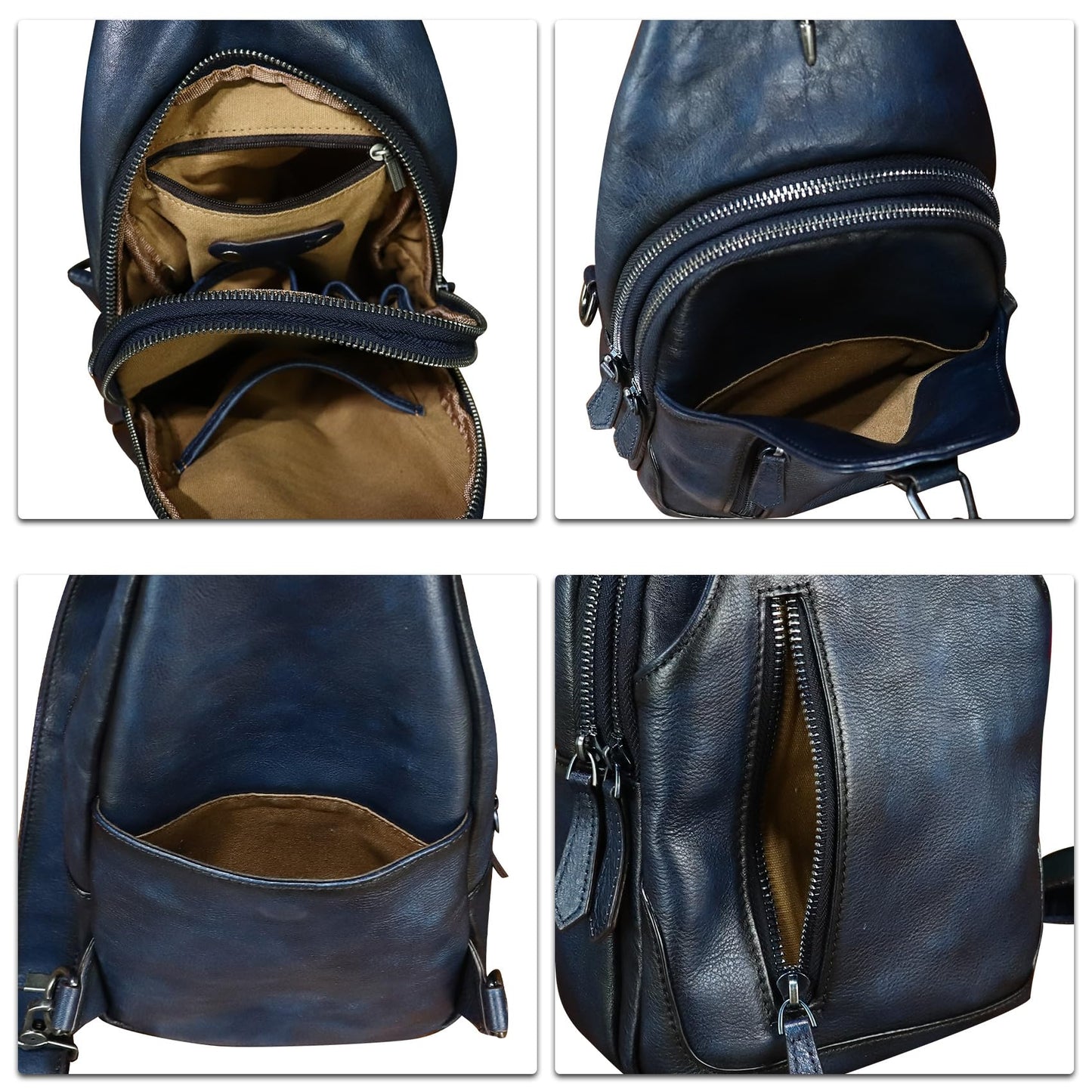 LRTO Genuine Leather Sling Bag for Men and Women Real Leather Shoulder Crossbody Bag Chest Bag Sling Backpack Purse (Blue)