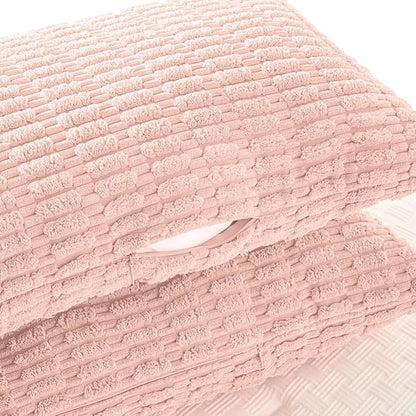 Fancy Homi Blush Pink Long Body Lumbar Lumbar Decorative Throw Pillow Covers 14x36 Inch for Bed Couch Bedroom Bench, Soft Corduroy Rectangle Solid Pillow Case, Rustic Farmhouse Boho Room Decor