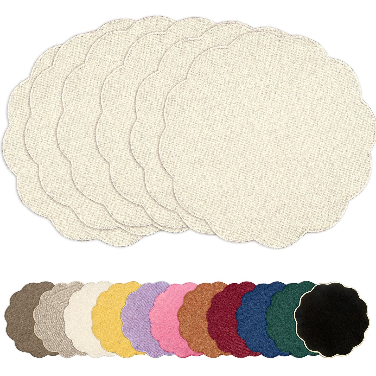AHHFSMEI Round Faux Linen Placemats Set of 6 Waterproof Table Mats Heat Resistant Non-Slip and Stain Proof for Kitchen Dining Elegant Decor (Beige,6)