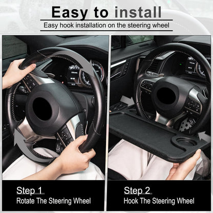 JUSTTOP Car Steering Wheel Desk for Laptop,Multipurpose Travel Car Accessories, Car Seat Stand Trays for Eating, Steering Wheel Under Table Console(Black)