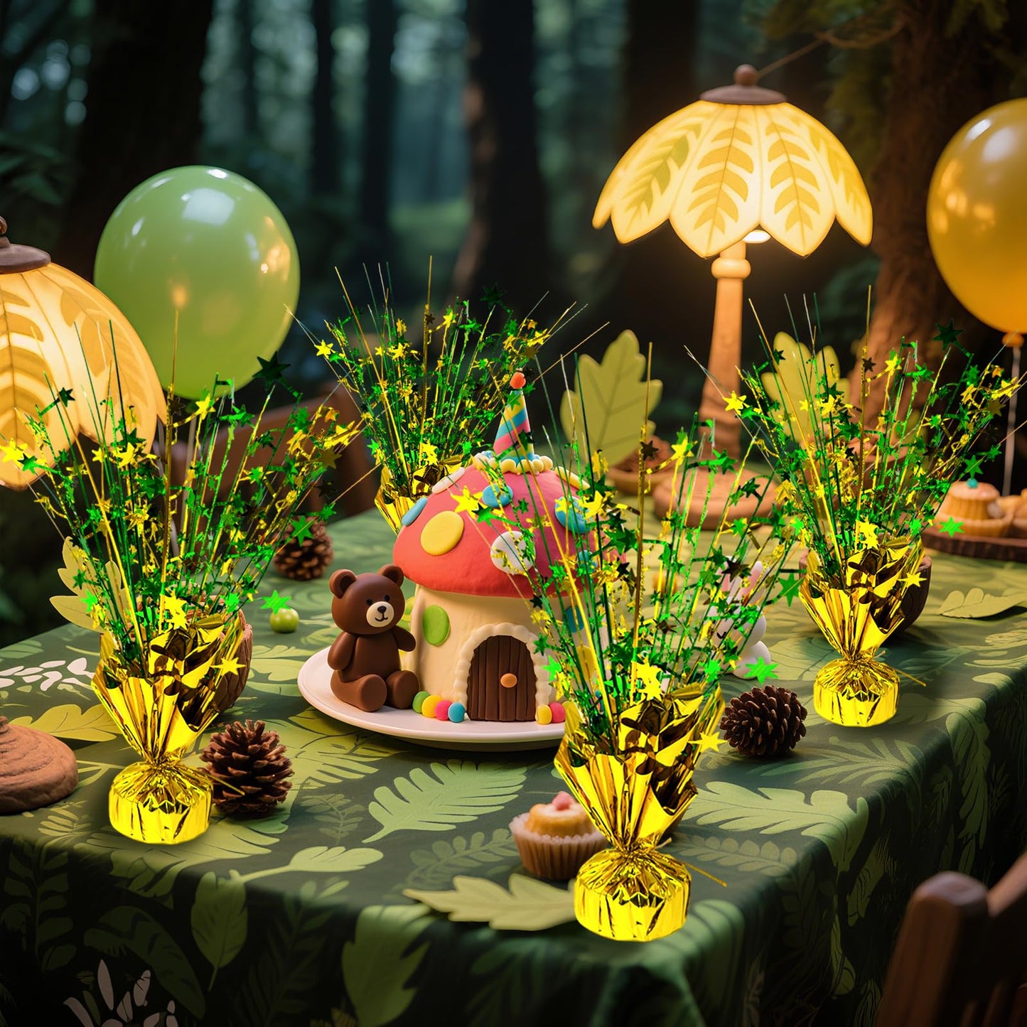 FUBININA 6 Pc St. Patrick's Day Party Decoration Metallic Foil Spray Centerpieces Star Burst Tabletop Decor for Irish St Patty's Day Jungle Animal Birthday Holiday Graduation Hawaiian Party Green Gold