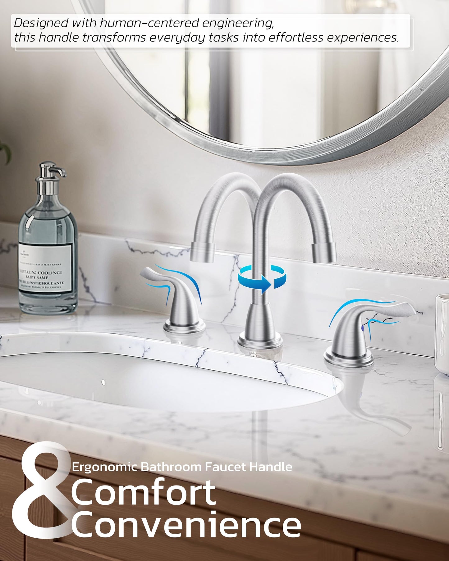 Bathroom Sink Faucet 3 Hole Brushed Nickel, ARCORA 8 Inch Widespread Bathroom Faucet, 2 Handles Bathroom Faucet with Pop Up Drain and cUPC Supply Lines