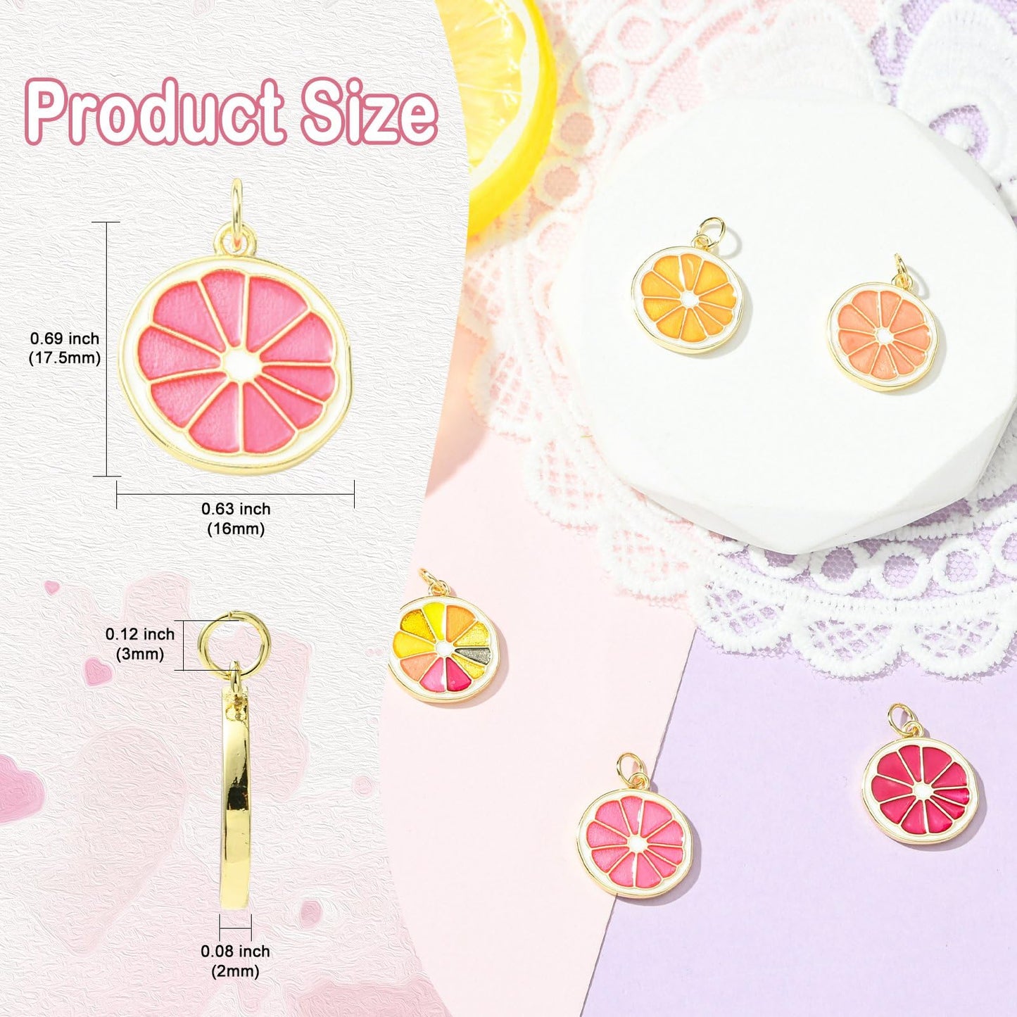 Stiesy Lemon Slice Enamel Charms Pendants, 5Pcs Brass Enamel Charms with Jump Ring, Real 18K Gold Plated Summer Theme Jewelry Making, DIY Fresh Unique Necklace Bracelet