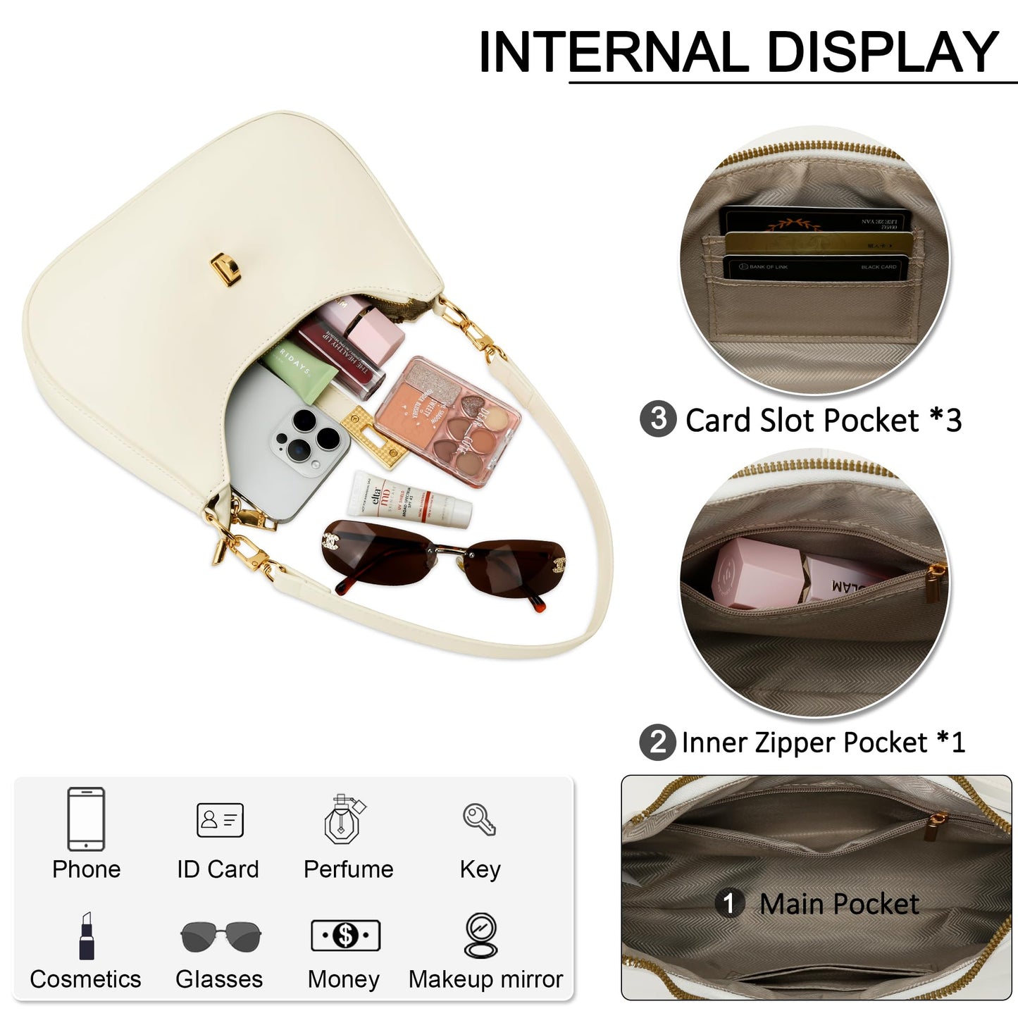 KKXIU Shoulder Bag for Women Cute Hobo Handbag and Vegan Leather Retro Small Clutch Purse with Zipper Closure
