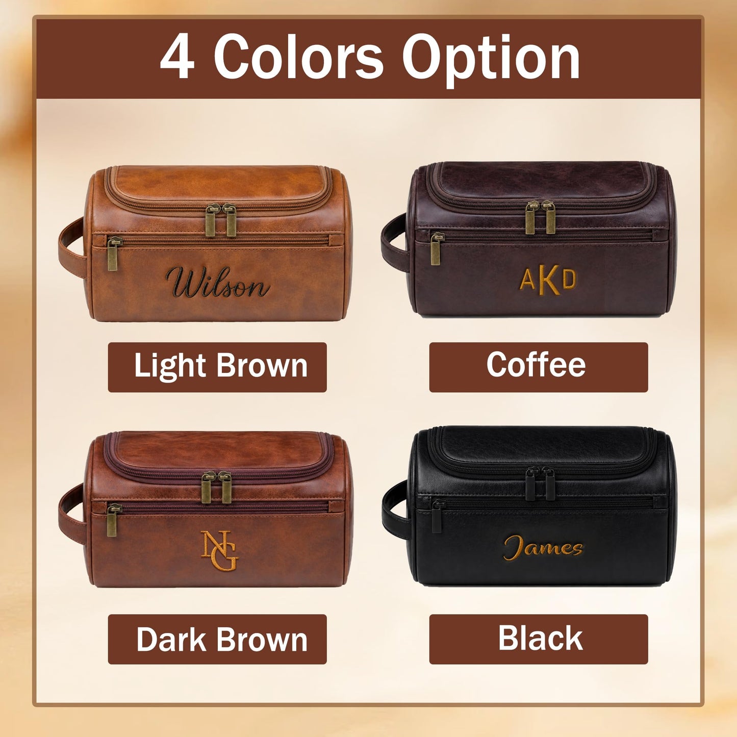 Personalized Toiletry Bag for Dad, Custom Embroidery with Name Letter PU Leather Waterproof Toiletry Organizer Dopp Kit Travel Essential for Dad Husband Grandpa Father's Day Anniversary(Dark Brown)