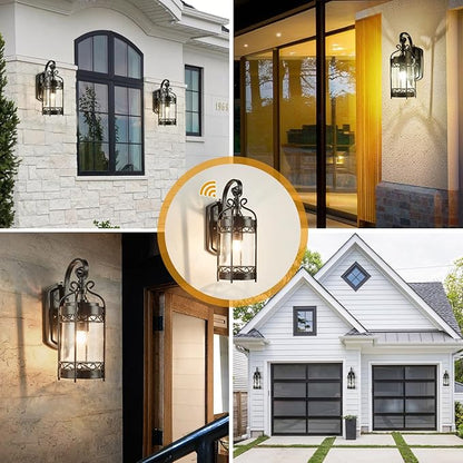 Dusk to Dawn Sensor Outdoor Wall Sconce,14.96" H Vintage Exterior Light Fixture with IP65 Waterproof,Classical European Style Porch Light with Bubble Glass for Garage Yards Patio