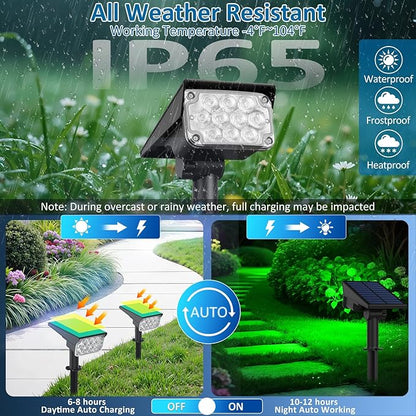T-SUNUS Green Solar Spot Lights Outdoor Christmas Waterproof IP65 Landscape Spotlights 2 Modes Dusk to Dawn for Tree Pond Patio Garage St. Patrick's Day Statue Graveyard Garden Flag Halloween 4 Pack