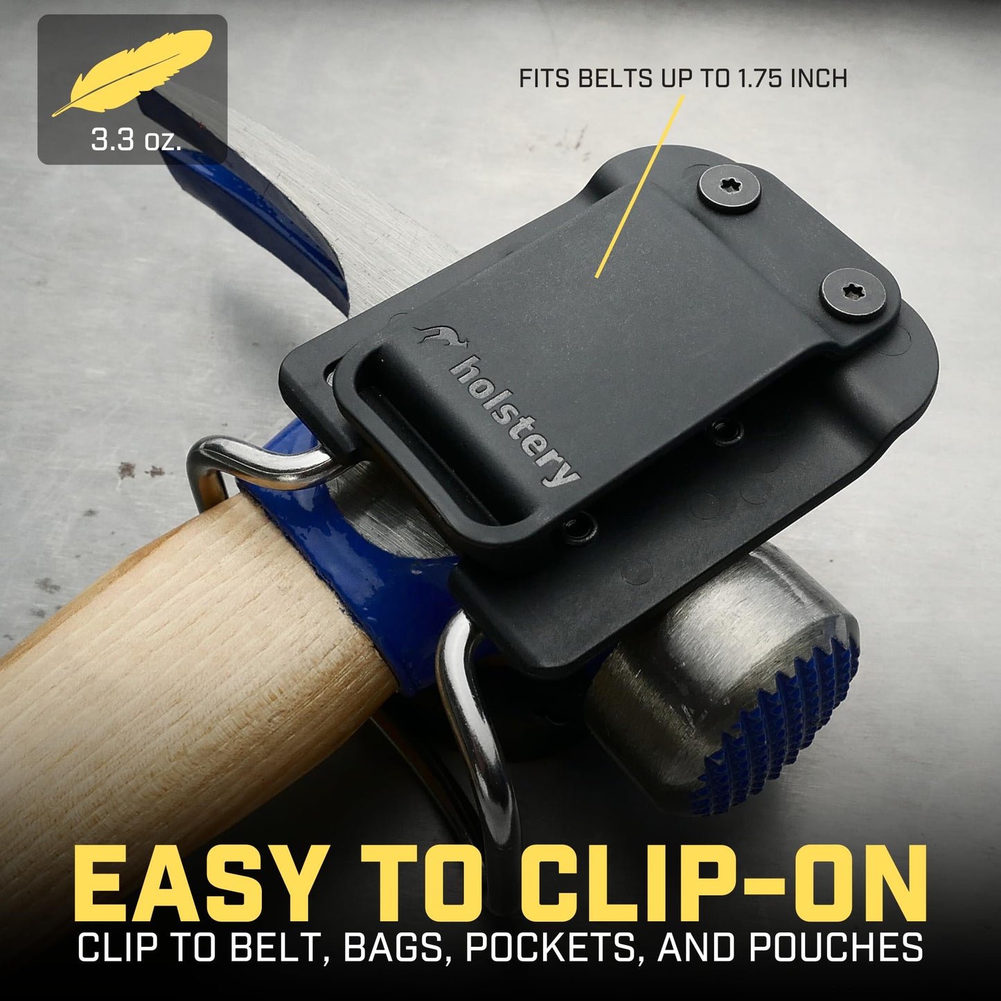 Holstery HammerMaster | Hammer Holder Loop - Clip-On Tool Belt Holster Holds Hammers, Hatchet, or Mallet