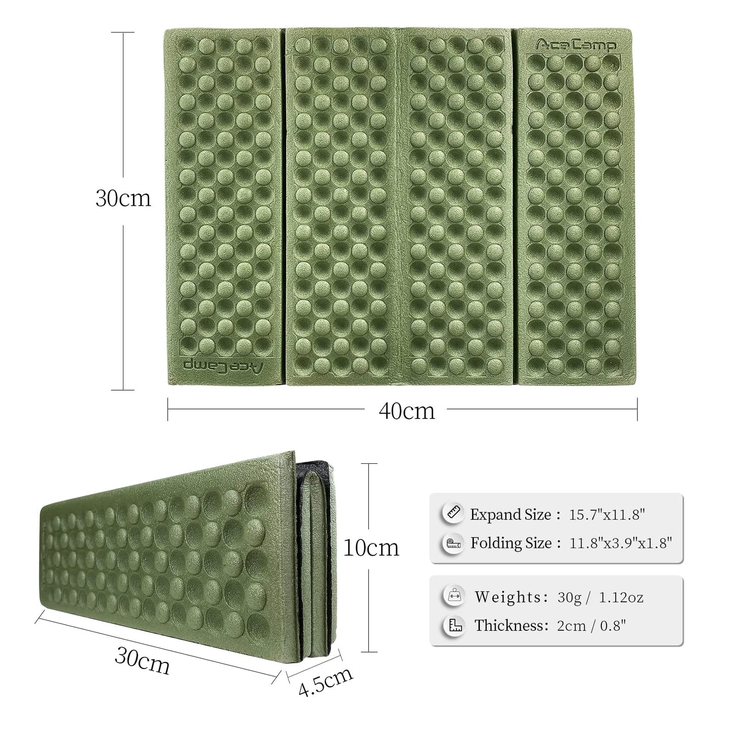 Sitting Pad for Backpacking, Sit Upon Pads Camping Hiking,Outdoor Foam Folding Mat, Small Seat Cushion, Compfort, Portable and Lightweight Green
