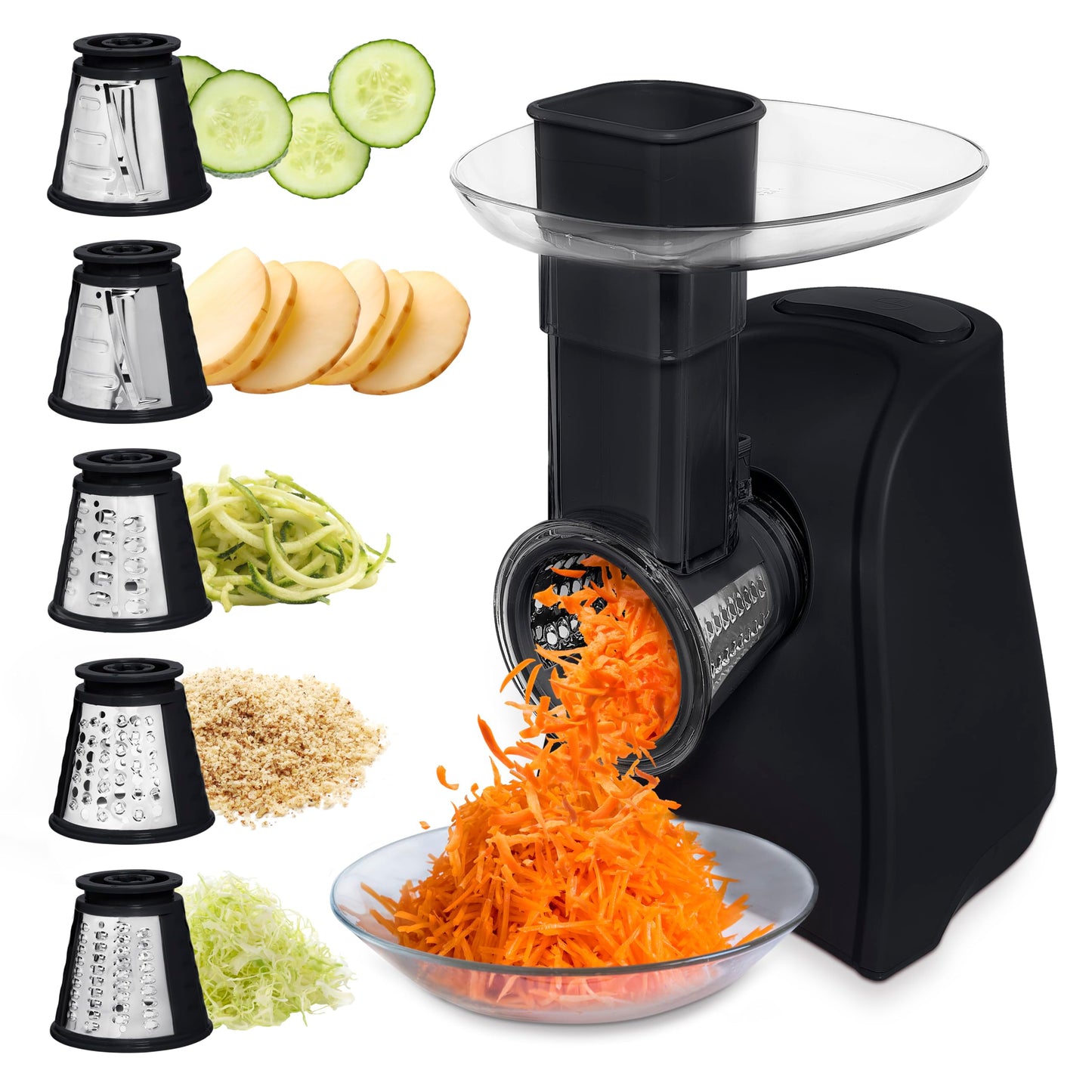 COOK WITH COLOR 5-in-1 Electric Slicer, 150W Food Prep Machine – Cheese Shredder, Fine & Coarse Graters, Potato Grater, Vegetable Slicer, Fruit, Salad Shooter, Compact Design For Bowl Prep, Blush
