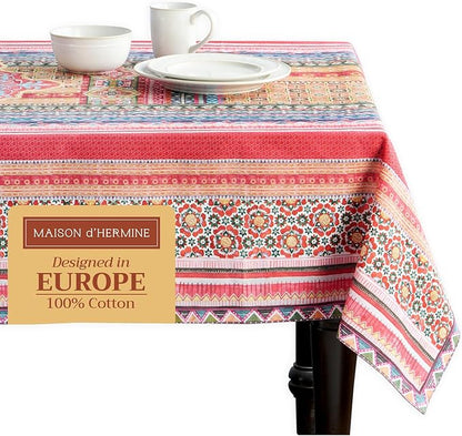 Maison d' Hermine Table Cloth Rectangle Table 100% Cotton 70 x 140 Inches Fall Tablecloth Reusable Everyday Use for Thanksgiving Christmas Decorations Dining Farmhouse Party (Ispahan)