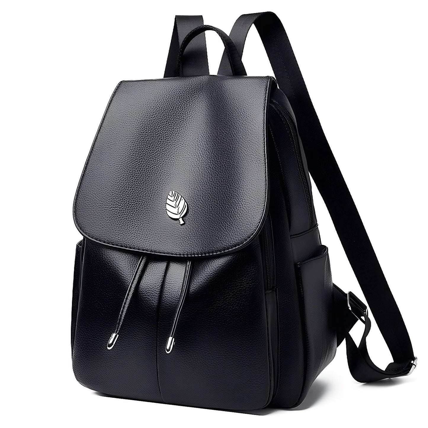 Drimzate Trendy Leather Backpack Purse for Women, Small Ladies backpacks Casual Lightweight Women Shopping Travel Daypack(A-Black)