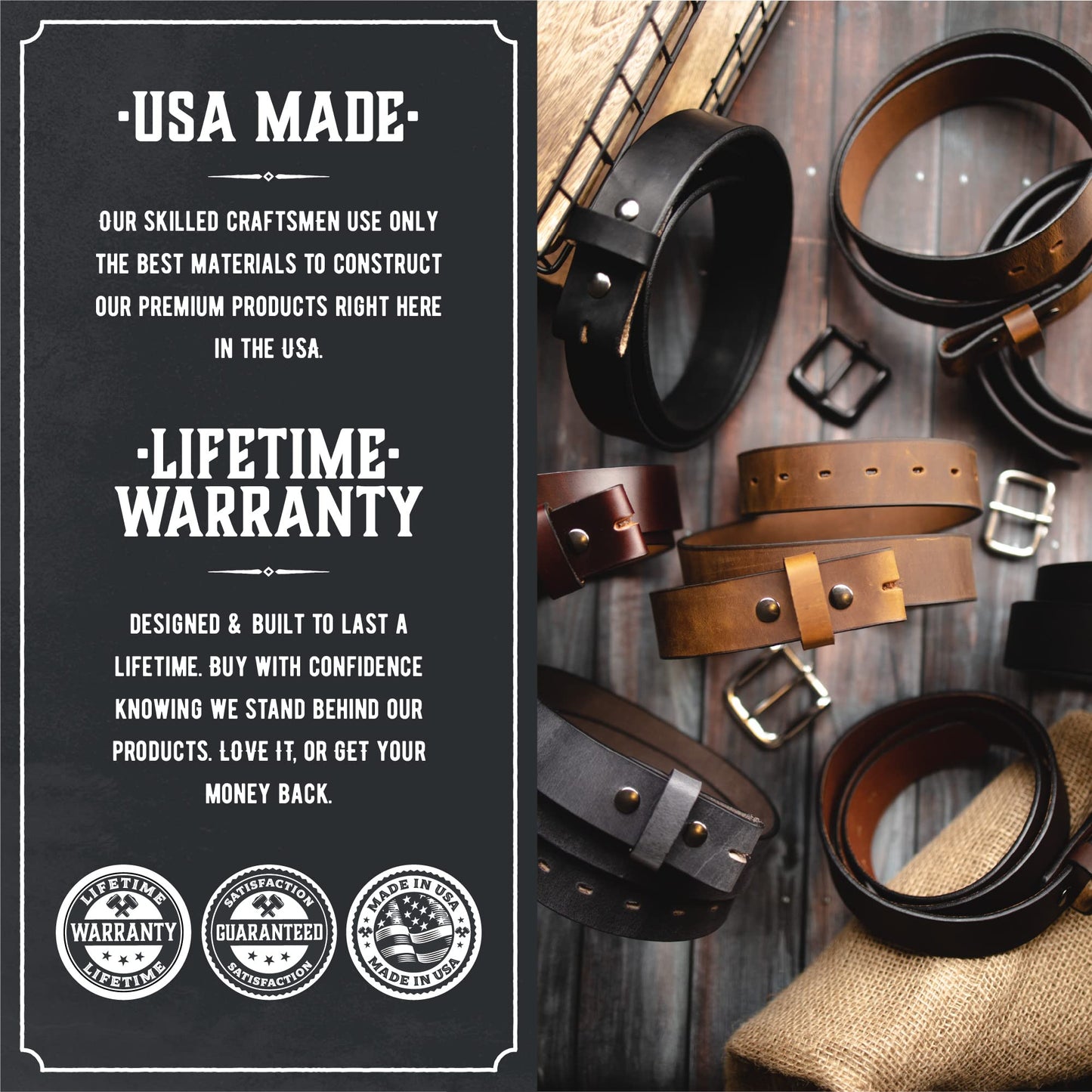 Main Street Forge No Buckle Belt | Made in USA Mens Cowboy Belt | 1 1/2" Leather Belt Strap | Bootlegger Brown 38