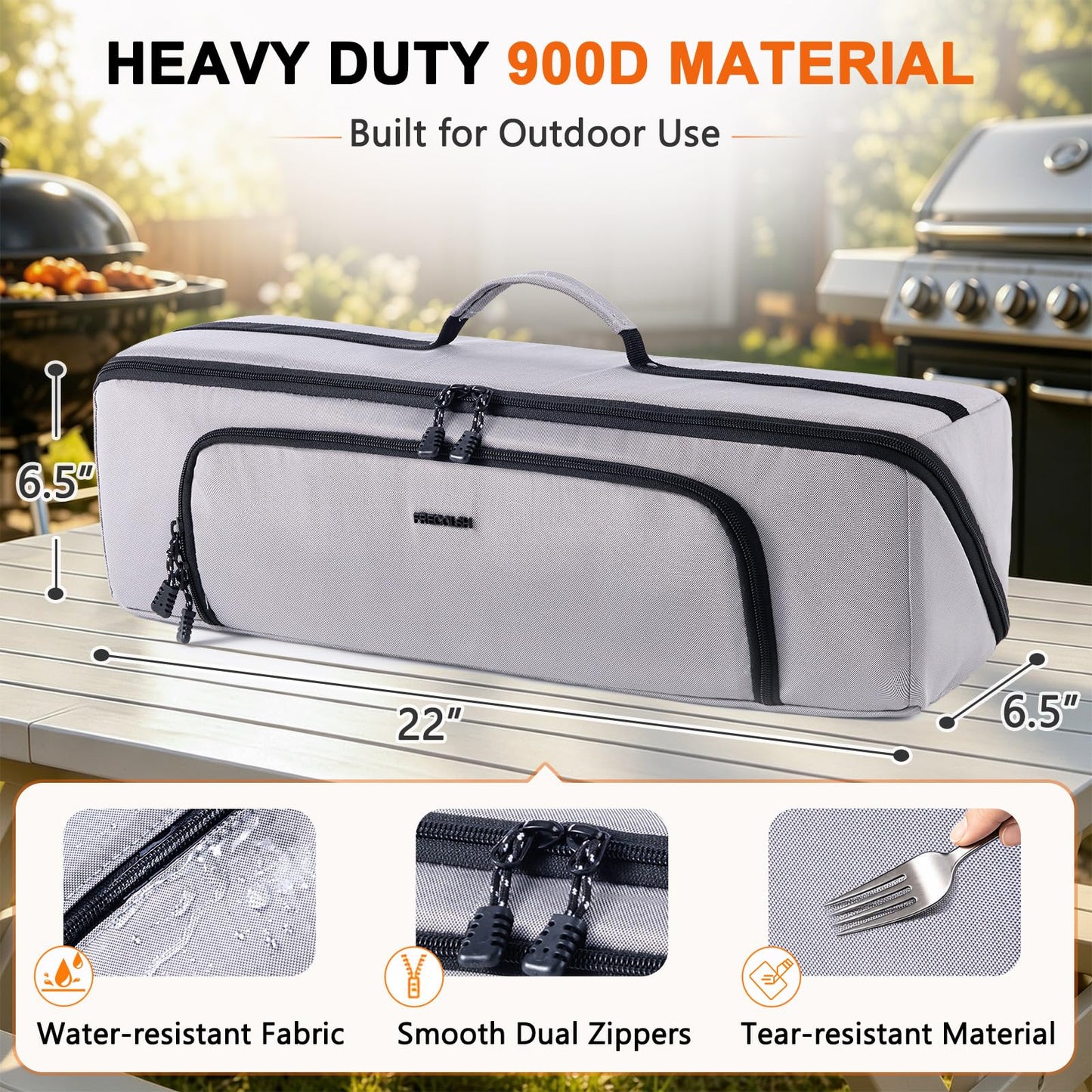 22" Grill Tool Bag, Heavy Duty BBQ Accessories Organizer with Wide-Open Design, Large Griddle Utensil Storage Bag for Blackstone, Camping, Tailgating, BBQ Gifts for Men（Bag Only）