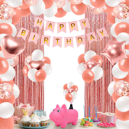 Rose Gold Birthday Decorations With Electric Balloon Pump, Happy Birthday Decorations for Women Girls, Birthday Party Decorations Kit Balloon Garland Kit Decoracion de Cumpleaños Para Mujer