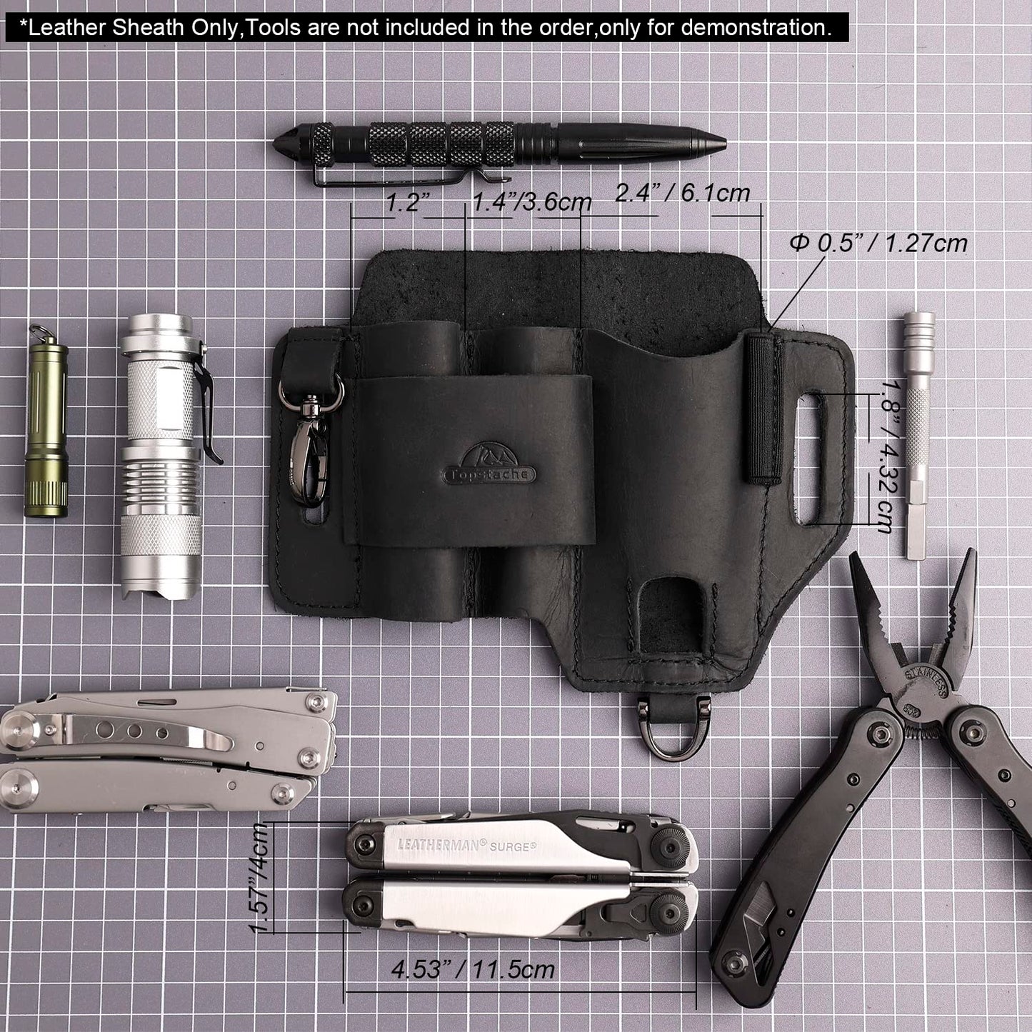 Topstache Leather Multitool Sheath,EDC Belt Organizer for Work and Daily Use,Leatherman Sheath,EDC Pocket Organizer for Flashlight and Multitool,Gifts for Men,Leather Sheath for Multitool