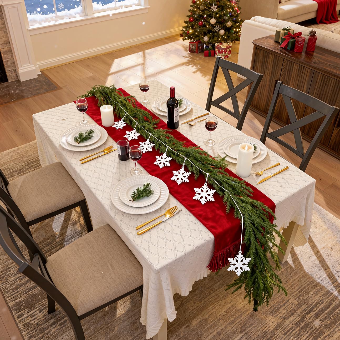 Christmas Garland with Lights for Mantle Prelit - INCIKITI 9FT Norfolk Pine Garland Prelit Garlands for Decoration Christmas, Battery Operated Christmas Garland with Lights for Stairs Railing Table