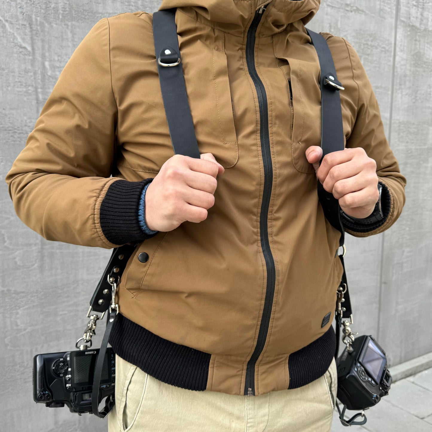 Leather Double Camera Strap - Shoulder Dual Camera Harness - Leather Strap for Two Cameras - Photographers Gear