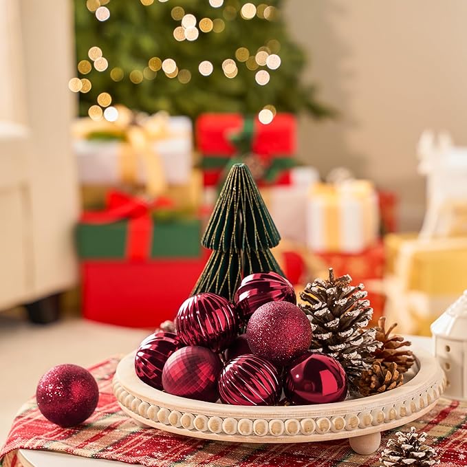 JOIEDOMI 24 Pcs Burgundy Red Christmas Balls Ornaments Set, 2.36" Christmas Tree Ornaments Shatterproof, Xmas Balls Hanging Decorations for Tree Wreath Garland Holiday Wedding Indoor Party Decor