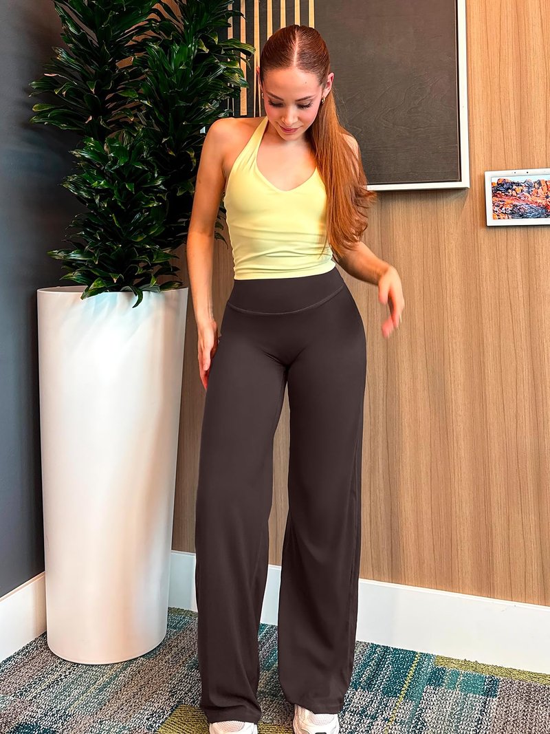 YEOREO Workout Leggings Womens No Front Seam Straight Leggings 31.5" High Waist Buttery Eddiy Gym Yoga Pants Dark Brown L