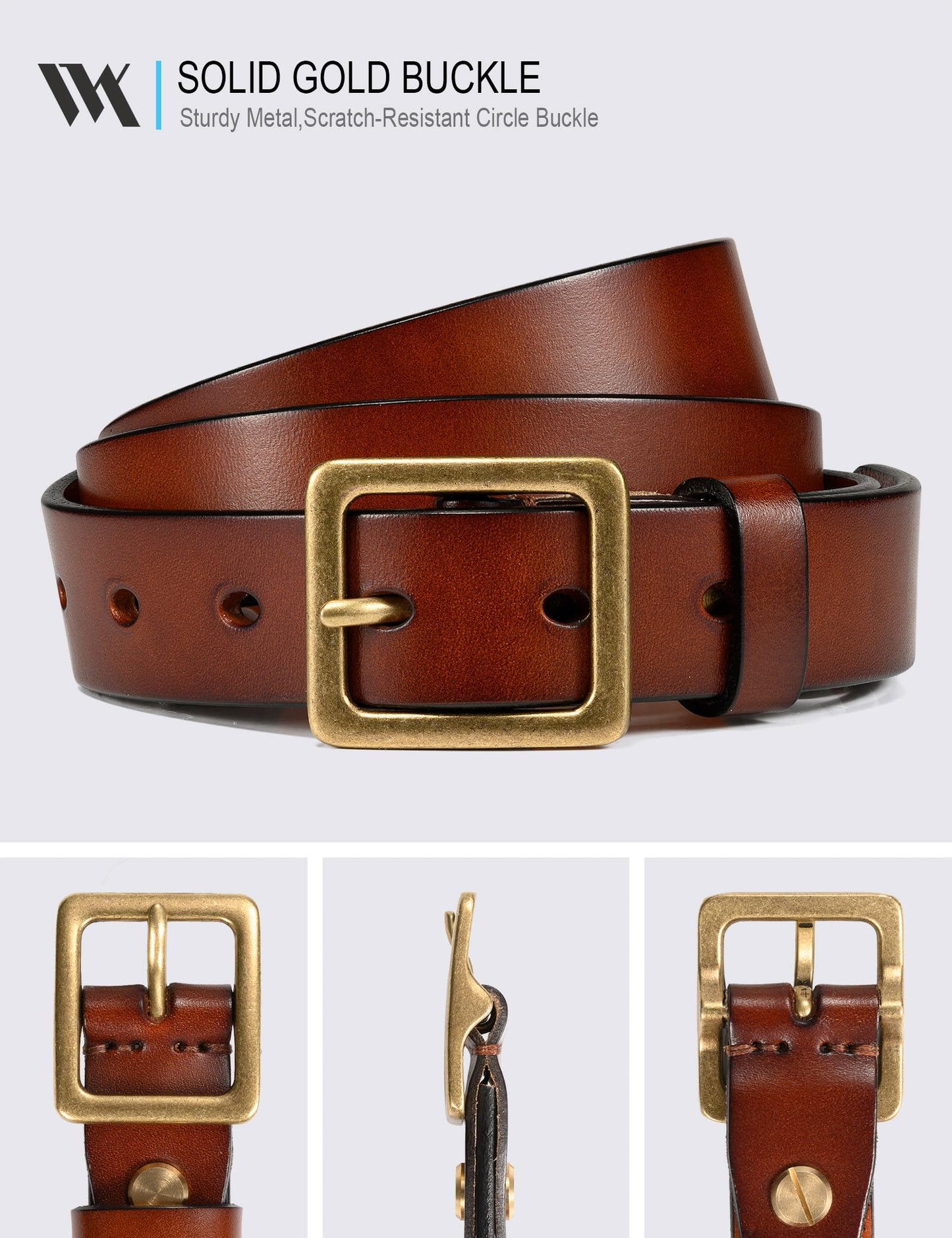 WOLFANT Full Grain Leather Belt for Women,1.1" Ladies Casual leather Jean Belt with Vintage Square buckle in Gift Box