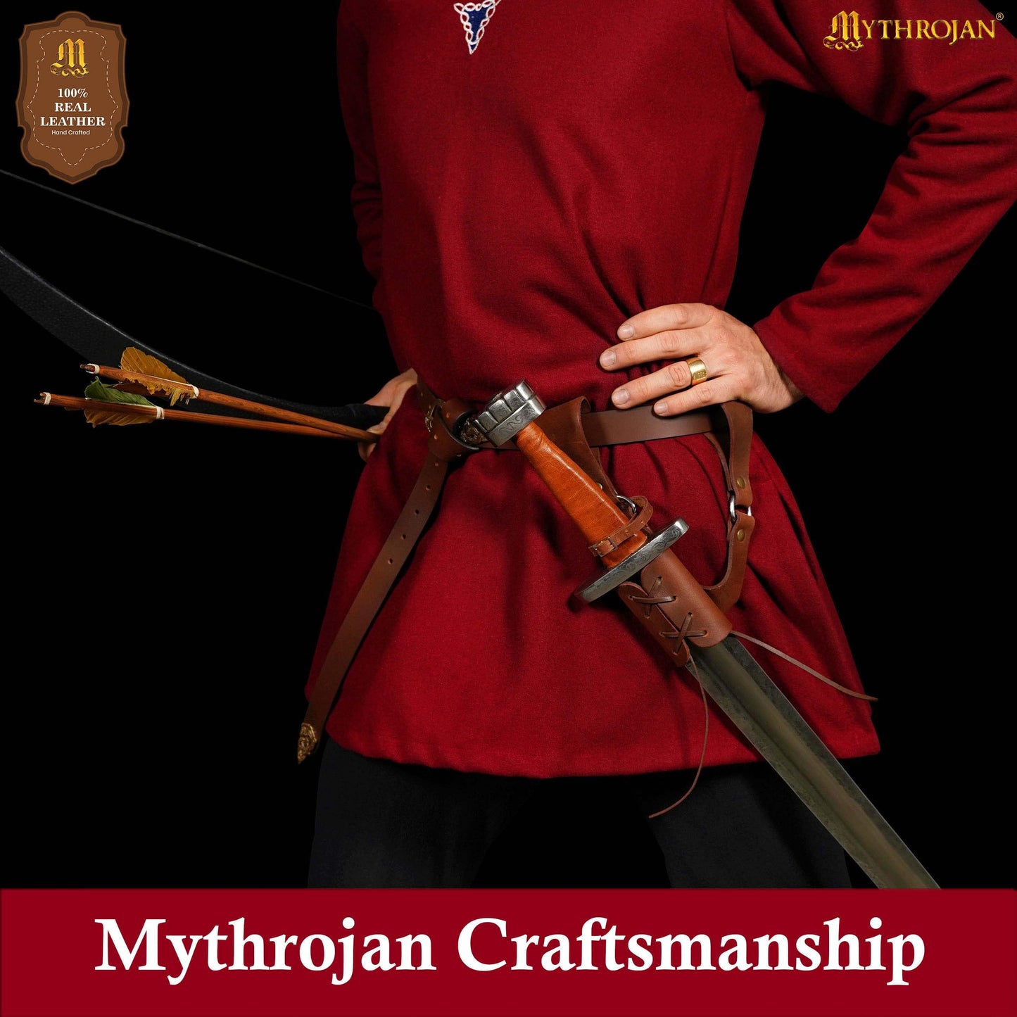 Mythrojan Sword Frog Medieval Leather Sword Holster Adjustable Right Handed Universal Rapier, Renaissance Cosplay Costume Accessory for LARP, Knight Warrior Costumes, Brown Crunch - 8"" x 8"""
