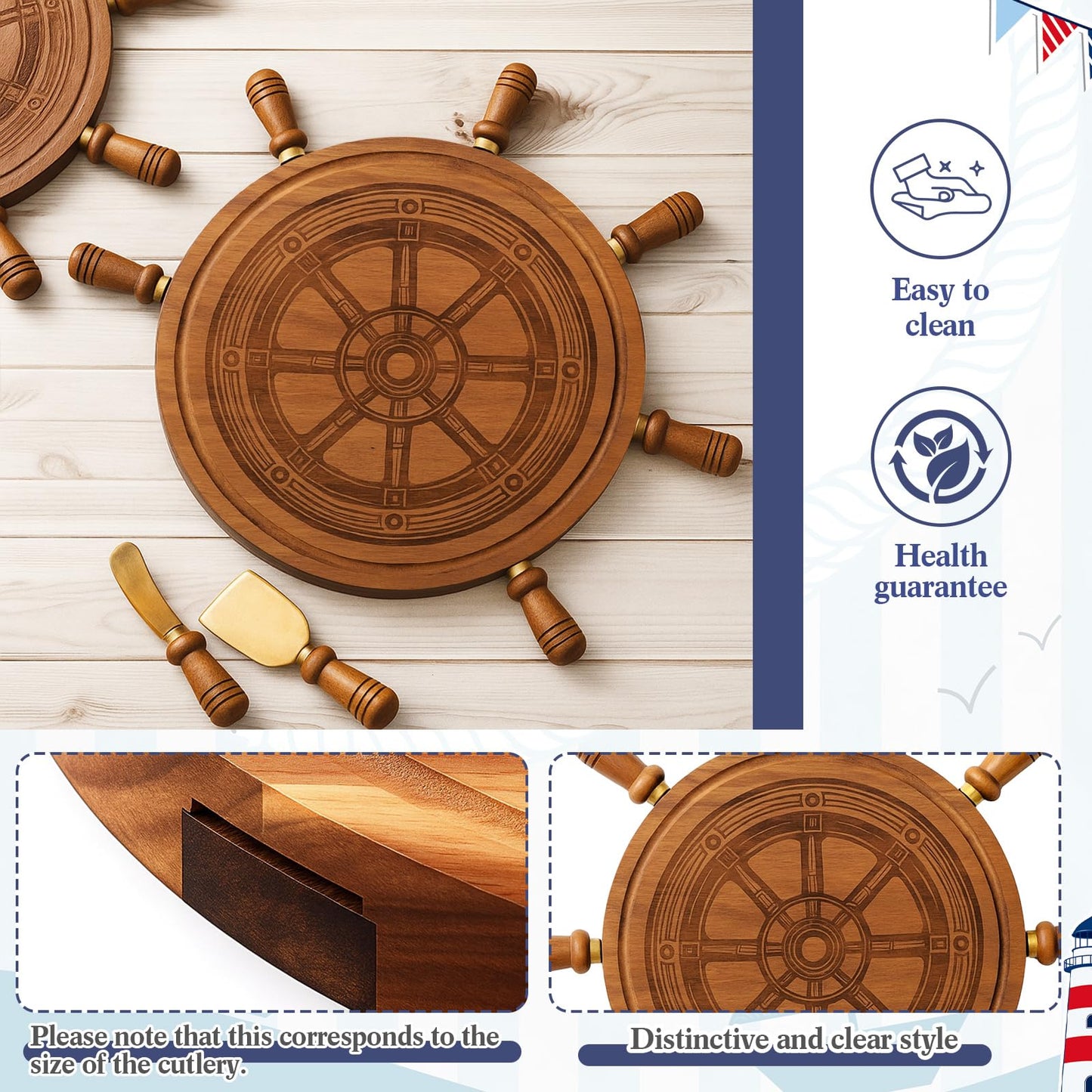 Ziliny Rudder Shaped Charcuterie Board Set Cutting and Cheese Board Wooden Platter with Knives and Forks Serving Trays Gift for Christmas Kitchen Food Fruit(Acacia)