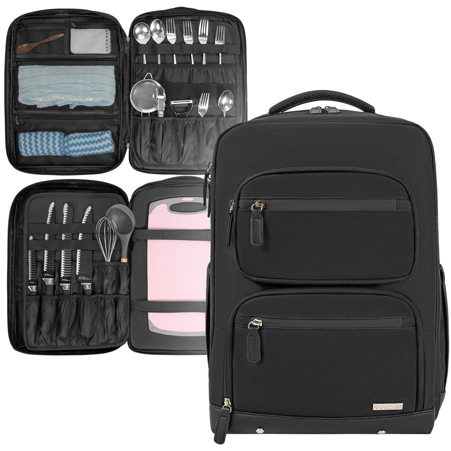 OUUTMEE Large Chef Knife Backpack, Knife Carrier Chef Utensil Case with Multiple Pockets and Slots, Knife Bags for Chefs Professional