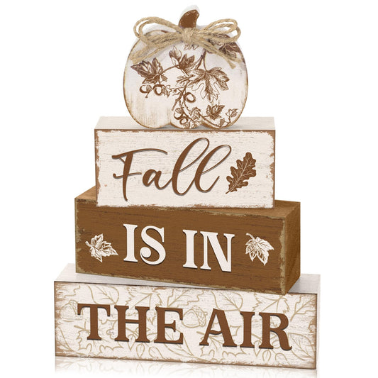 Yousoontic 4 Pcs Fall Pumpkin Wooden Table Decorations Rustic Autumn Signs Tiered Tray Decor Wood Farmhouse Vintage Ornaments Thanksgiving Gift Centerpiece Tabletop Decor for Entryway Home Desk Room