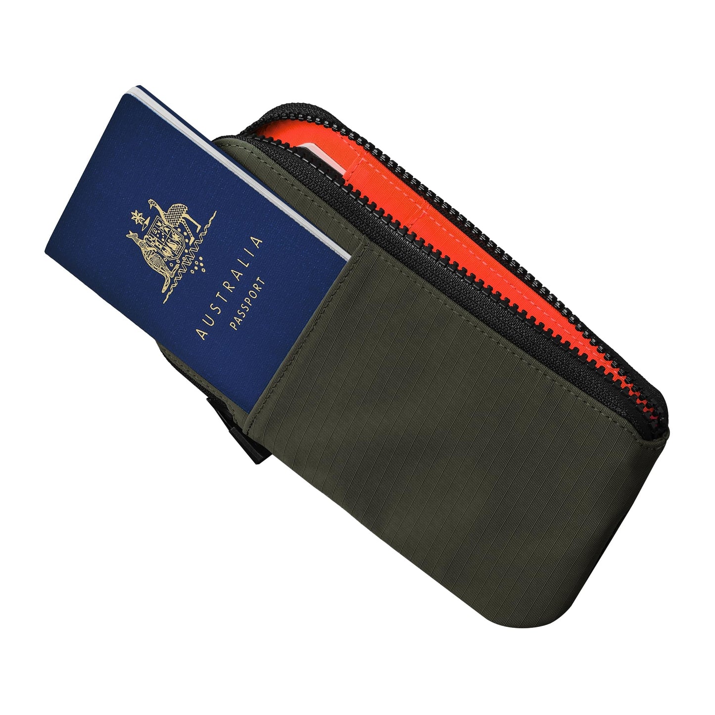 ALPAKA Zip Travel Wallet Green Axoflux 210D - RFID Passport Holder - Self Locking Zipper - Tear Resistant Material - Four Pockets and Two Card Slots - HUB Accessories Compatible