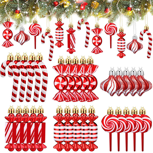 Realspring 30 Pcs Christmas Candy Ornaments Peppermint Candy Cane Christmas Decorations Plastic Lollipop Hanging Ornaments with Rope for Xmas Tree Party Holiday Supplies(Red White)