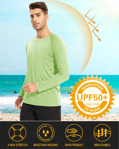 MAGCOMSEN UV Shirts Men UPF 50 Long Sleeve UV Protection Shirts Quick Dry T-Shirt Rash Guard for Men Light Green,3XL