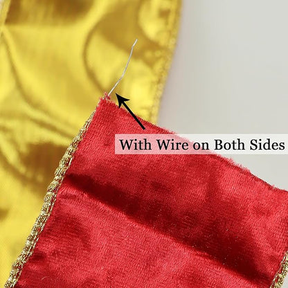 MEEDEE Red Velvet Wired Ribbon 2.5 Inch 10 Yards Double Sided Gold & Red for Christmas Tree, Wreath & Crafts
