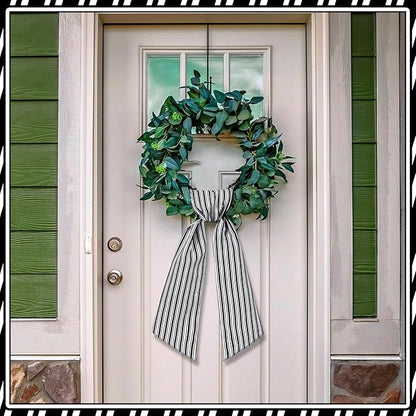 Wreath Sash for Front Door Wreath Satin Sash Blank Sashes Embroidery Monogram Yard Doorway Indoor Outdoor Wall Ribbon Bow Home Decor(Black, White,Stripe)