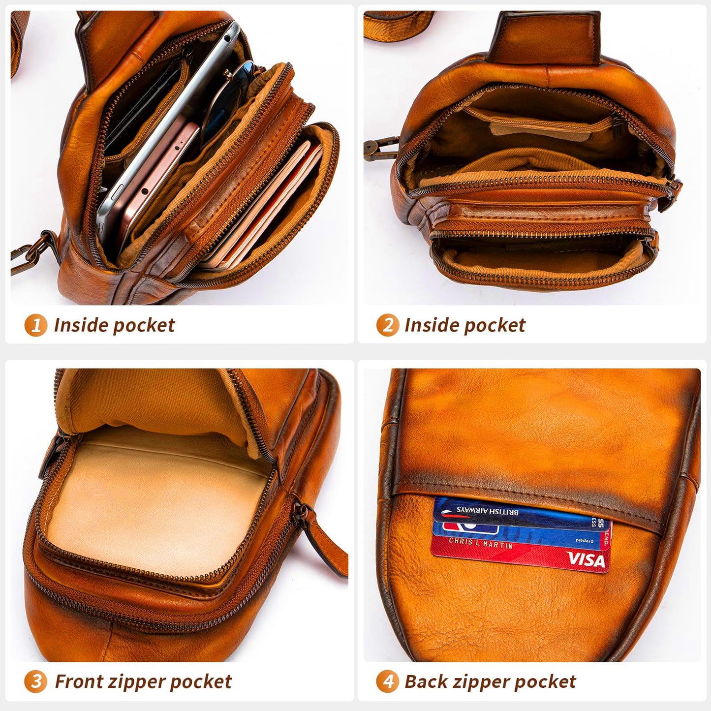 NIUCUNZH Genuine Leather Men Sling Bag, Handmade Vintage Shoulder Crossbody Bags Purse Small Travel Pack for Women and Men Daypack Brown