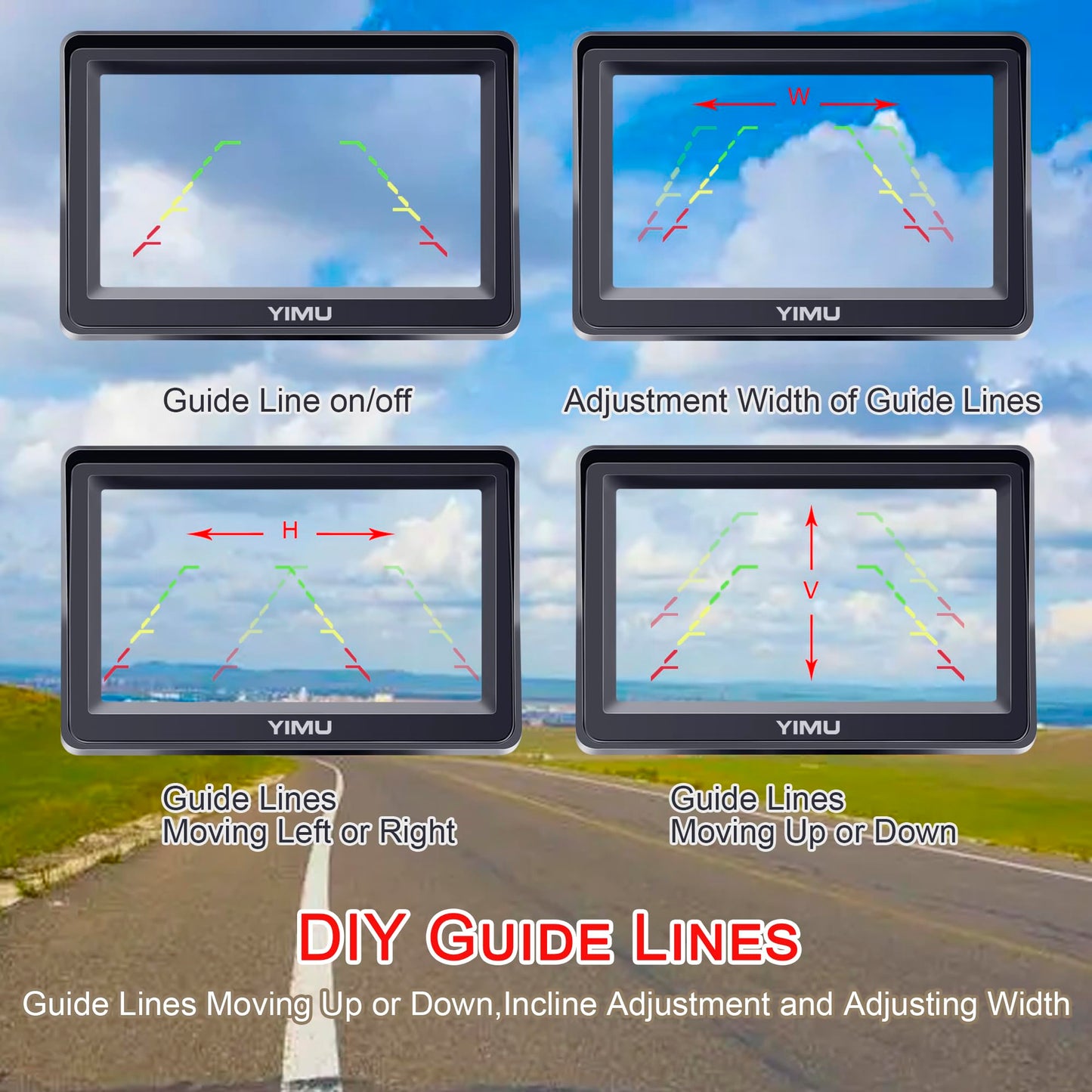 YIMU Backup Camera System with License Plate Backup Reverse Camera, Easy Installation, Plug & Play, DIY Guide Lines, 150° Wide Angle, Night Vision, IP69K Waterproof, Optional Dual Bracket K4302