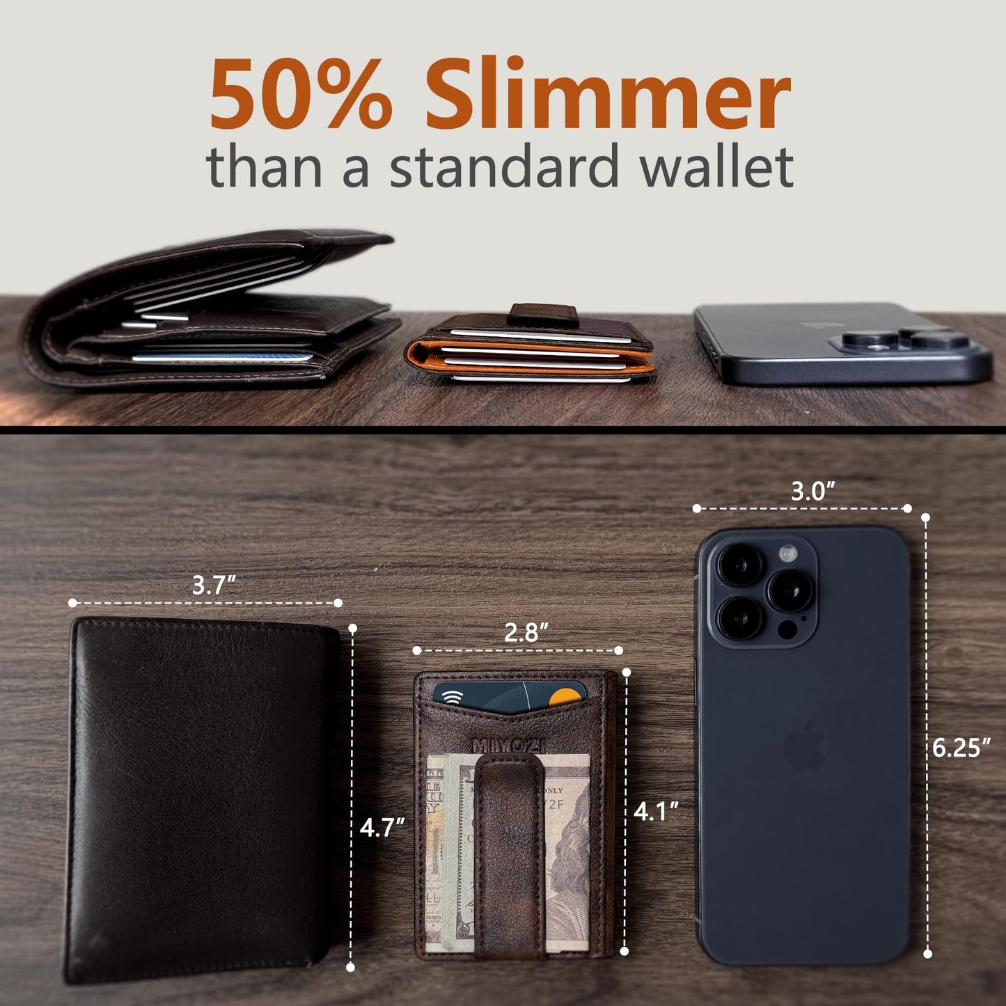miyozi Airtag Wallet for Men- with Money Clip Gift Boxed, Magnetic Closure Slim Genuine Leather Front Pocket Wallet, 4.1"x 2.8", RFID Blocking