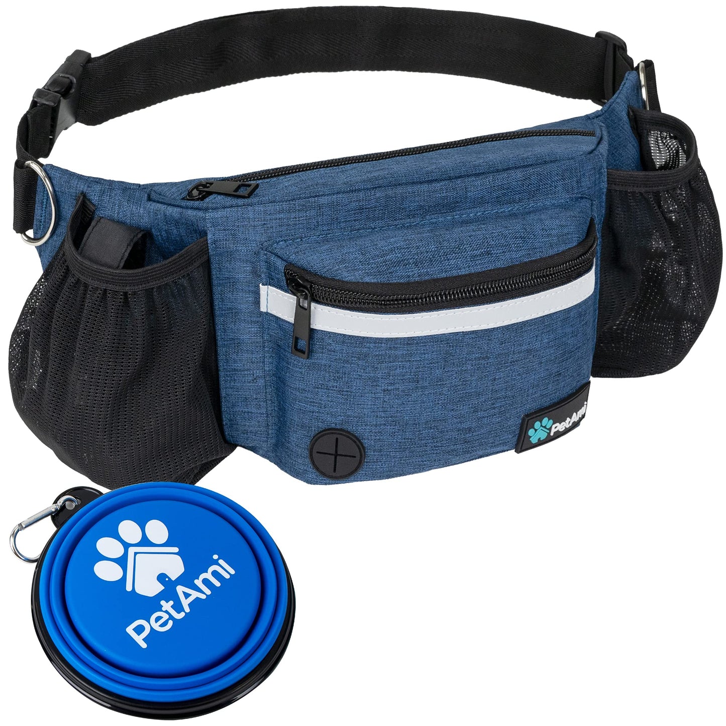 PetAmi Dog Fanny Pack, Treat Pouch for Dog Walking, Training, Built in Poop Bag Dispenser, Water Bottle Holder, Collapsible Bowl, Pet Treat Waist Belt for Hiking, Running, Kibbles (Camo Black)