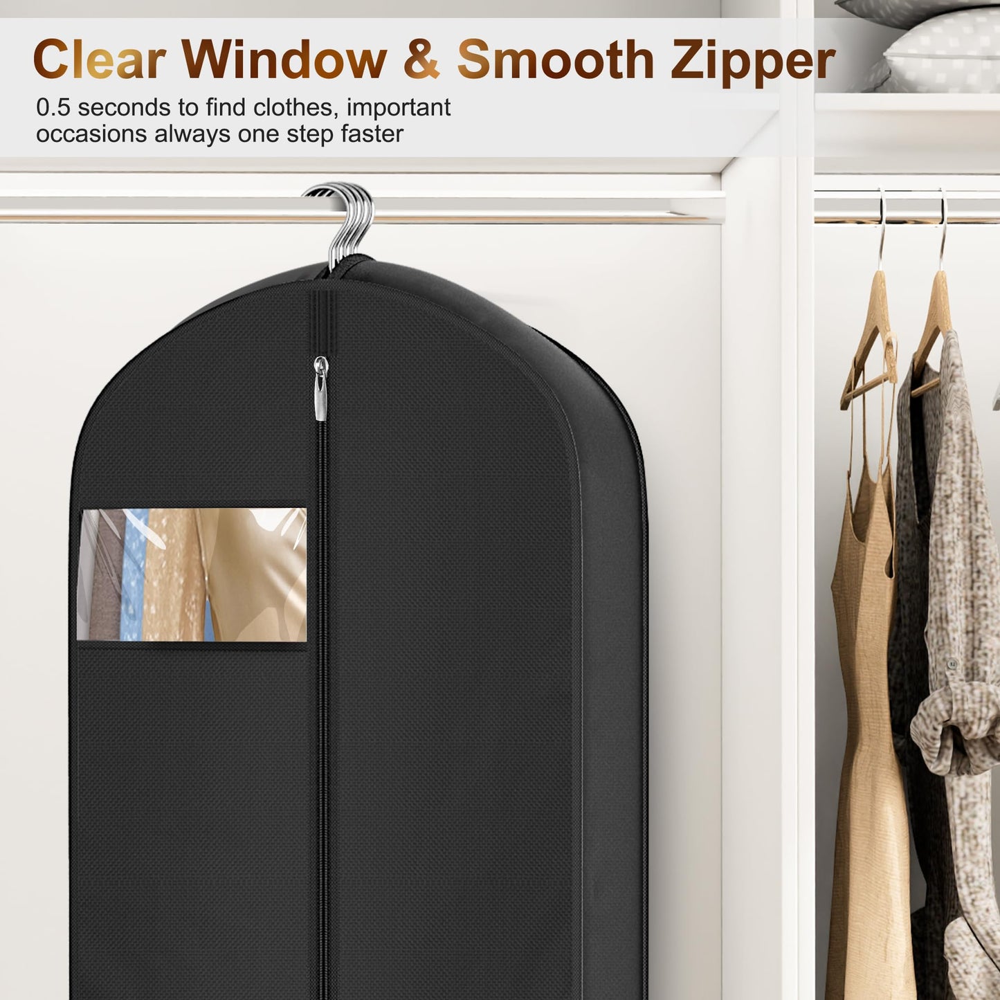 MISSLO 72" Wedding Dress Garment Bag for Travel Waterproof Dress Bags for Gowns Long 4" Gusseted Dresses Protector Bag for Closet Storage Clothing Covers for Hanging Clothes, Black