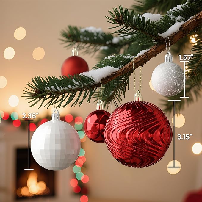 Annecy Christmas Tree Ornaments - 36 PCS Shatterproof Christmas Ball Ornaments Set for Holiday, Wreath & Party Decorations (Multi-Size, Red, White)