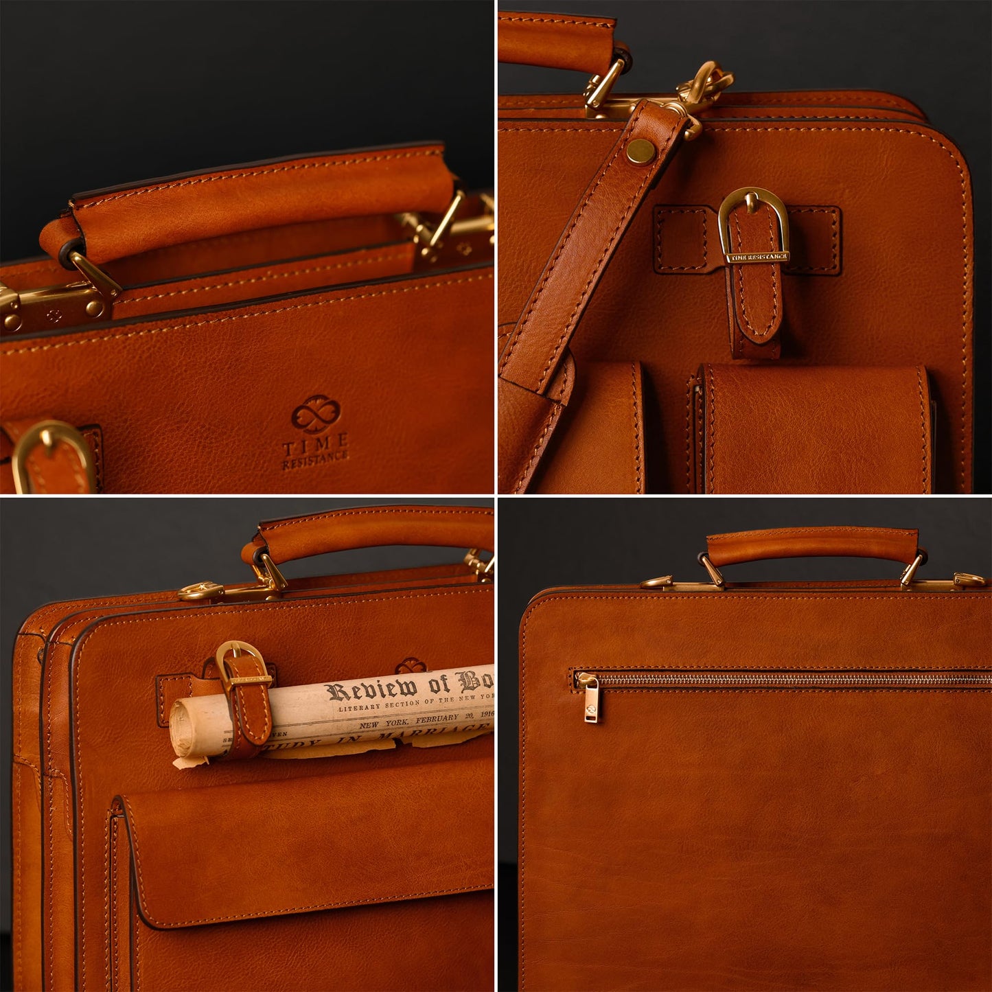 Time Resistance Leather Briefcase - Classy Leather Bag for Men - Business Briefcase - Vintage Bag made in Italy