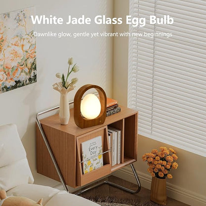JESLED Rechargeable Cordless Table Lamp, Touch Control 3-Color Dimmable Bedside Lamp, Small Nightstand Lamp with Wooden Mid-Century Modern for Bedroom Ambient Lighting