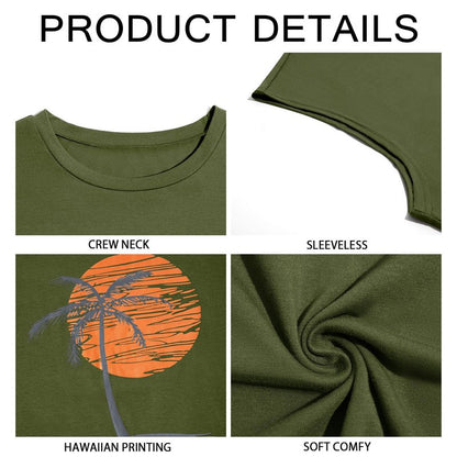 Runcati Mens Sleeveless Tank Tops Workout Gym Muscle Shirts Palm Tree Vintage Hawaiian Summer Beach T Shirts Army Green